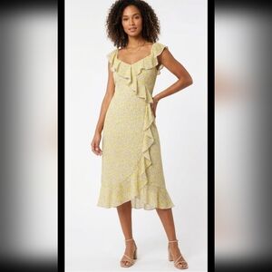 Nanette Lepore Yellow Asymmetrical Ruffled Sundress, Size 14.